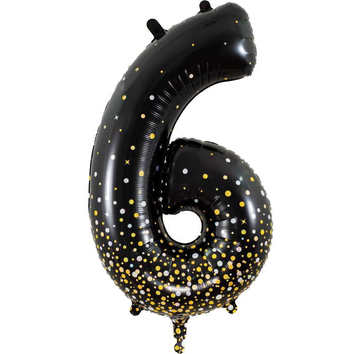 Black and Gold Number 6 Foil Balloon 34 Inches | Party Save Smile