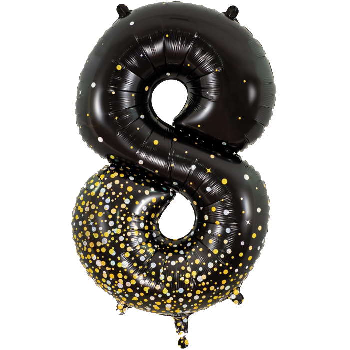 Black and Gold Number 8 Foil Balloon 34 Inches | Party Save Smile