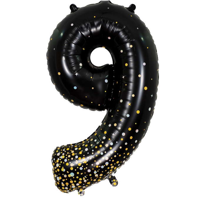 Black and Gold Number 9 Foil Balloon 34 Inches | Party Save Smile