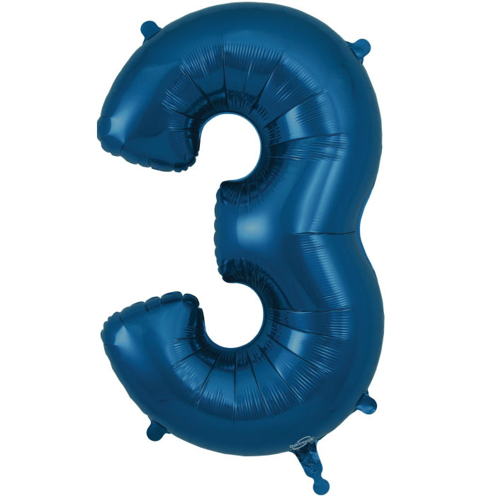 Navy Blue Number 3 Foil Balloon 34 inches | Party Save Smile