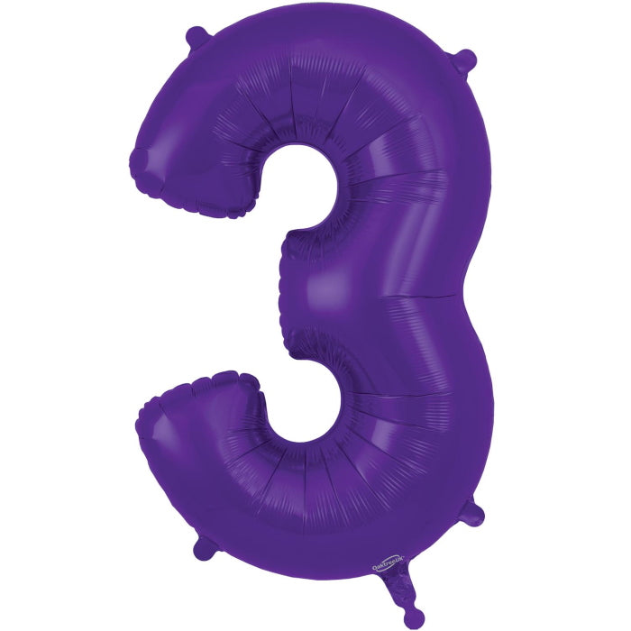 Purple Number 3 Foil Balloon 34 inches | Party Save Smile