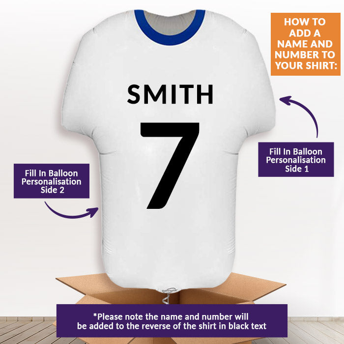 Blue and White Football Shirt Helium Balloon in a Box