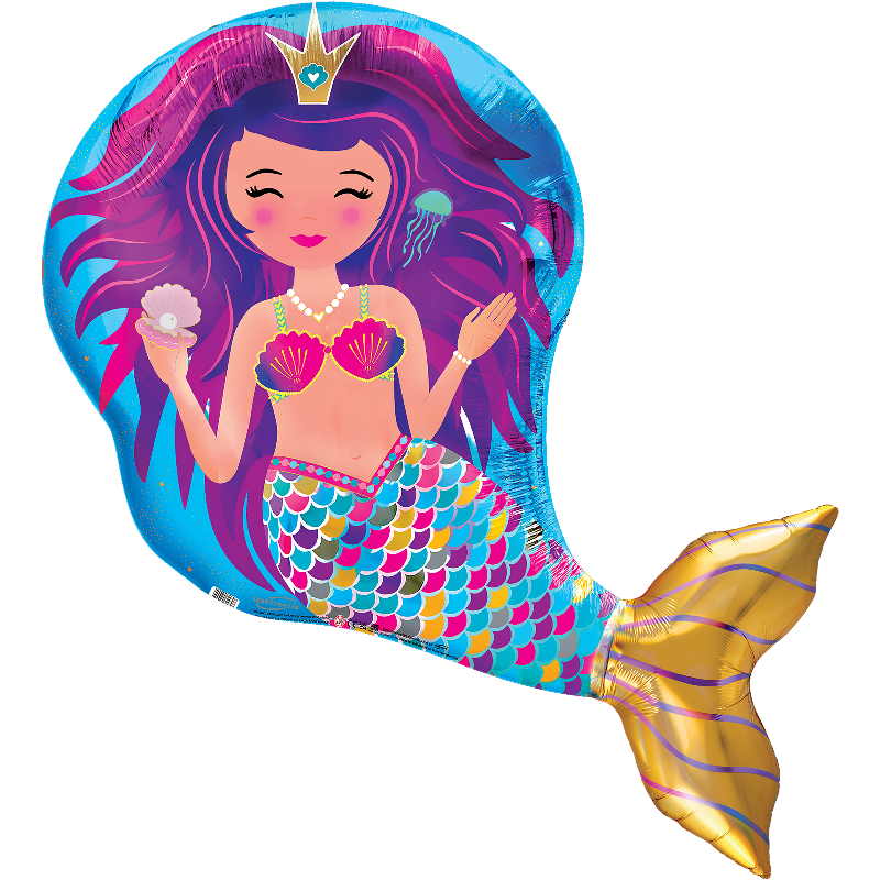 Iridescent Mermaid Shaped Foil Balloon 35 inches | Party Save Smile