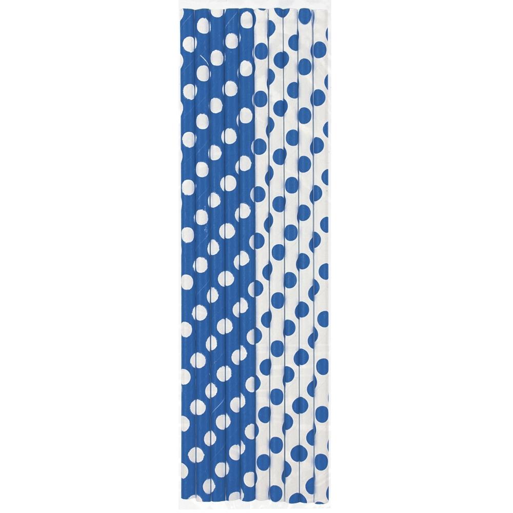 Royal Blue Polka Dot Party Drinking Straws Pack of 10 | Party Save Smile