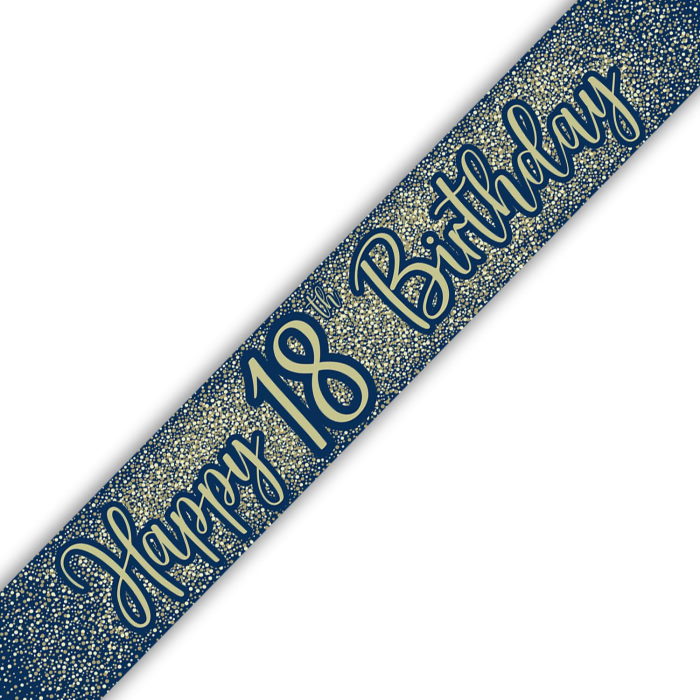 Navy Blue & Gold 18th Birthday Foil Banner 9ft | Party Save Smile