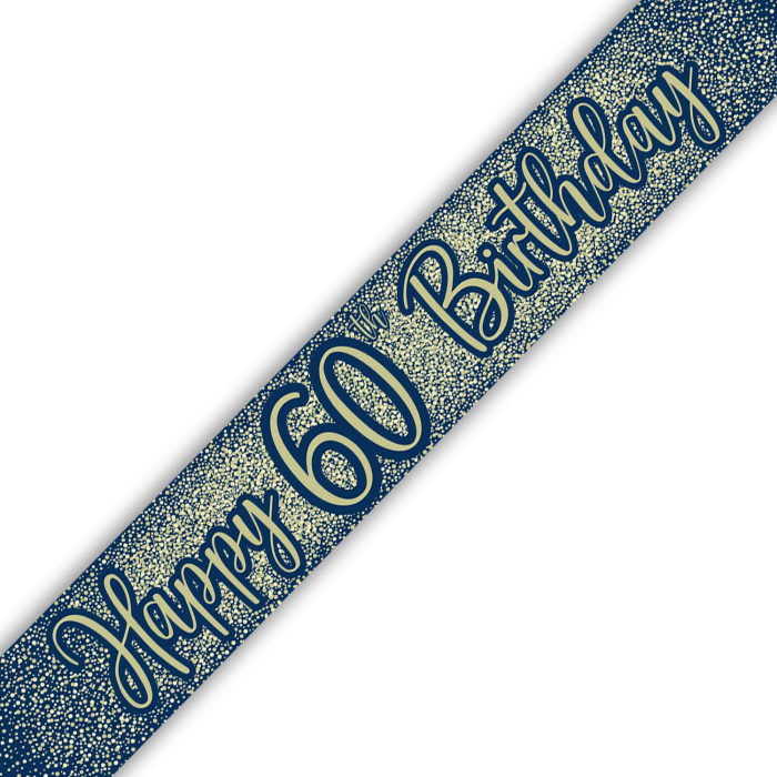 Navy Blue & Gold 60th Birthday Foil Banner 9ft | Party Save Smile