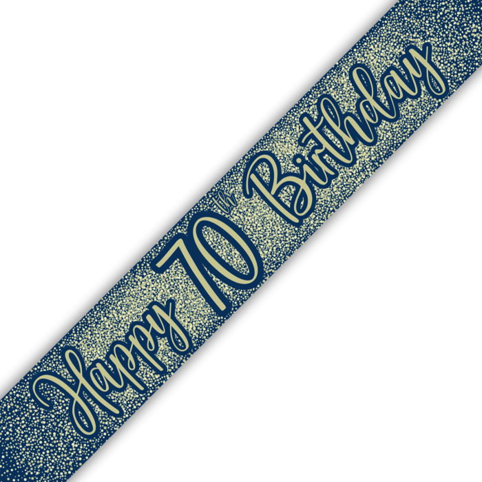 Navy Blue & Gold 70th Birthday Foil Banner 9ft | Party Save Smile