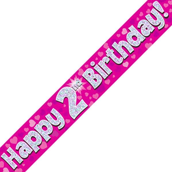 Pink Heart Happy 2nd Birthday Foil Banner | Party Save Smile