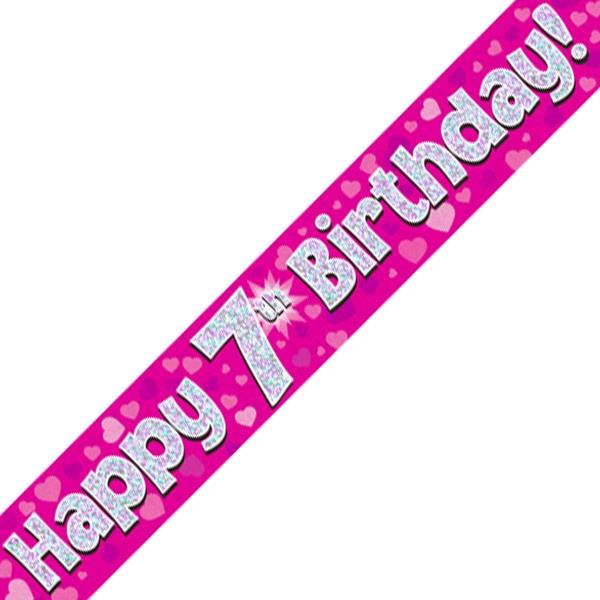 Pink Heart Happy 7th Birthday Foil Banner | Party Save Smile