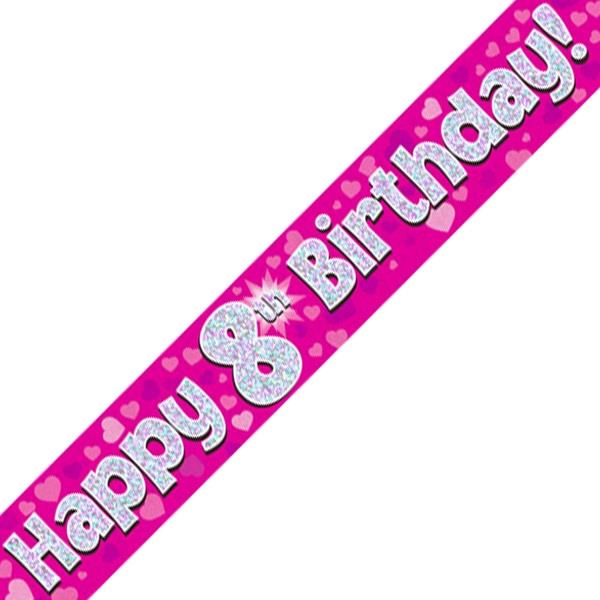 Pink Heart Happy 8th Birthday Foil Banner | Party Save Smile