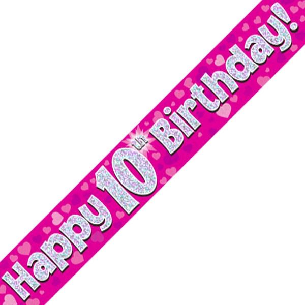 Pink Heart Happy 10th Birthday Foil Banner Decoration | Party Save Smile