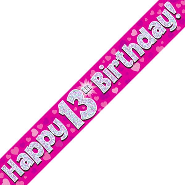 Pink Heart 13th Birthday Banner: Teenager Banner 2.7 Metres | Party Save Smile