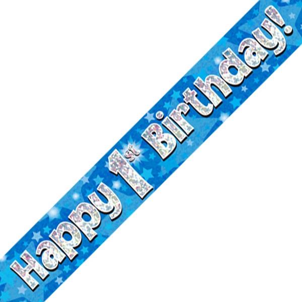 Blue Star Happy 1st Birthday Foil Banner Decoration 2.7 Metres | Party Save Smile