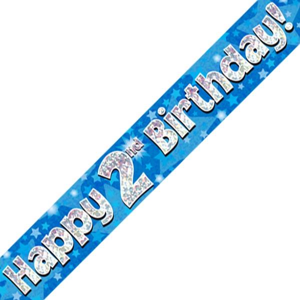 Blue Star Happy 2nd Birthday Foil Banner Decoration 2.7 Metres | Party Save Smile
