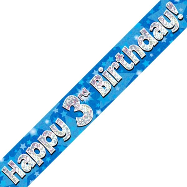 Blue Star Happy 3rd Birthday Foil Banner 2.7 Metres | Party Save Smile