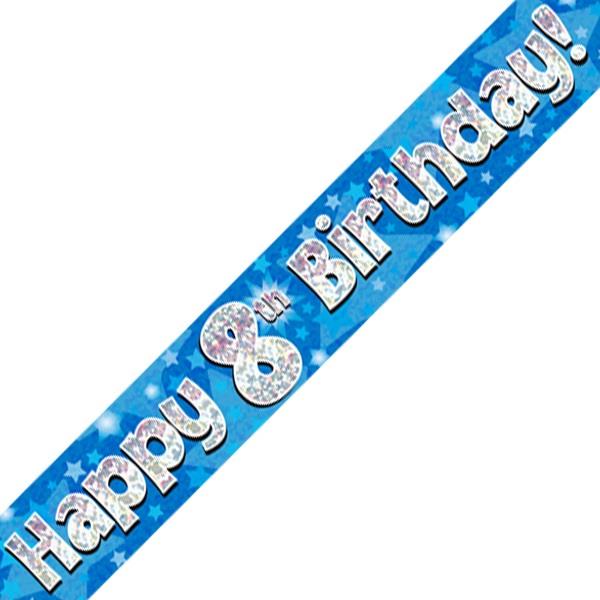 Blue Star Happy 8th Birthday Foil Banner 2.7 Metres | Party Save Smile