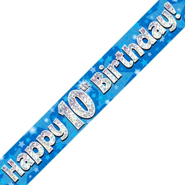 Blue Heart Happy 10th Birthday Foil Banner 2.7 Metres | Party Save Smile