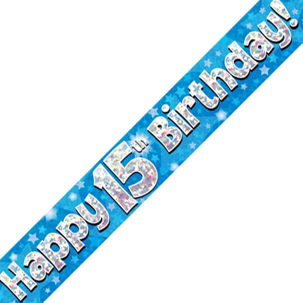 Blue Star Happy 15th Birthday Foil Banner | Party Save Smile