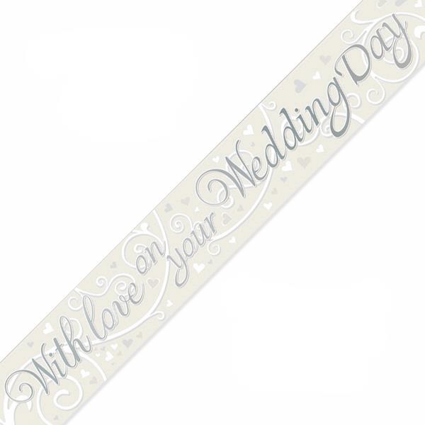 Wedding Day with Love Foil Banner Decoration 2.7 Metres | Party Save Smile