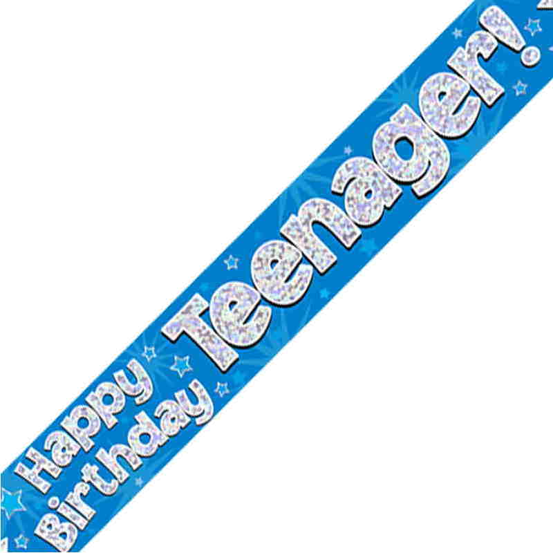 Blue Foil Happy Birthday Teenager Banners Banner 2.7 Metres | Party Save Smile