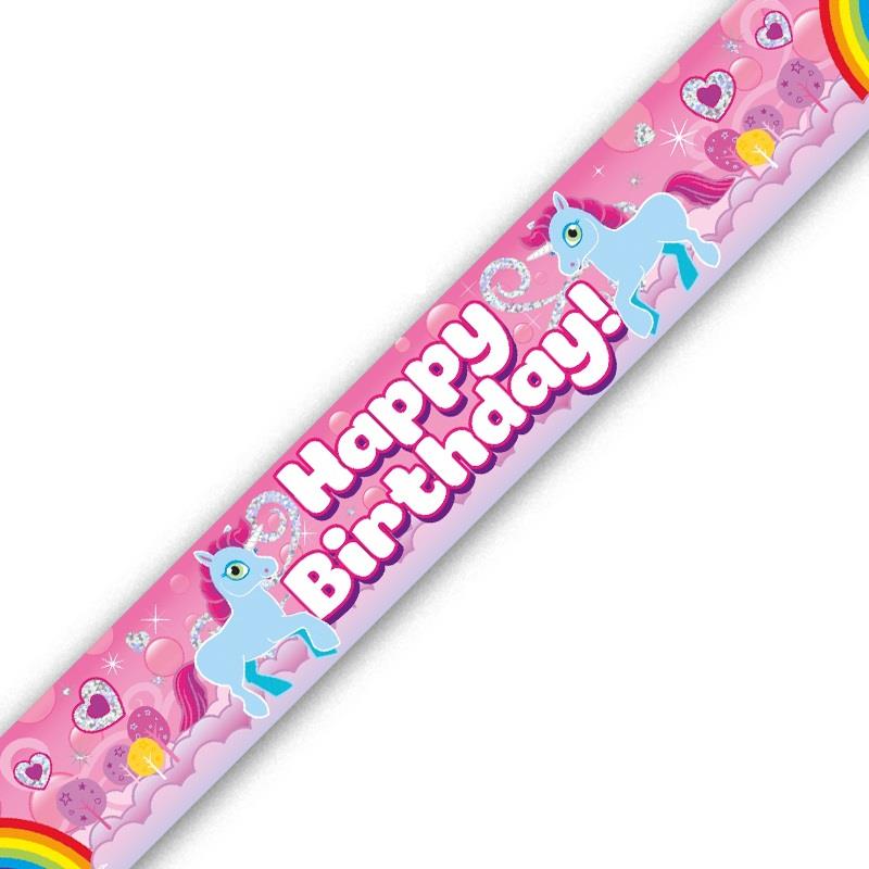 Unicorn Happy Birthday Foil Banner Decoration 2.7 Metres | Party Save Smile