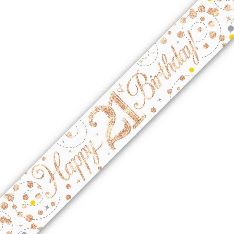 Rose Gold Confetti Happy 21st Birthday Foil Banner 2.7 Metres | Party Save Smile