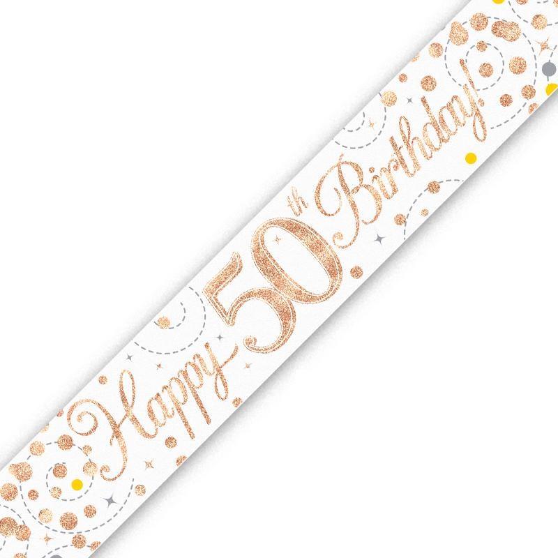 Rose Gold Confetti Happy 50th Birthday Foil Banner 2.7 Metres | Party Save Smile