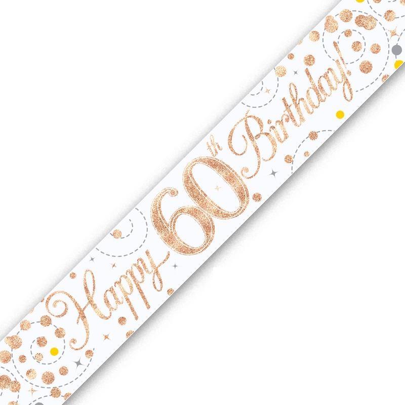 Rose Gold Confetti Happy 60th Birthday Foil Banner 2.7 Metres | Party Save Smile