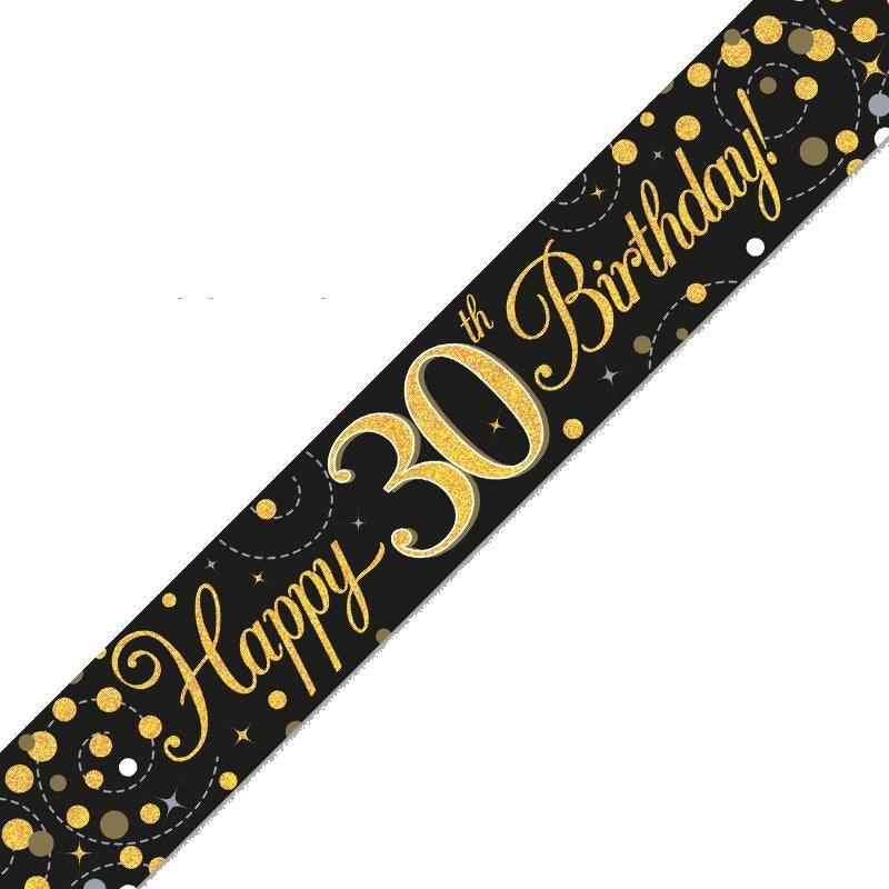 Happy 30th Birthday Banner - Black and Gold | Party Save Smile