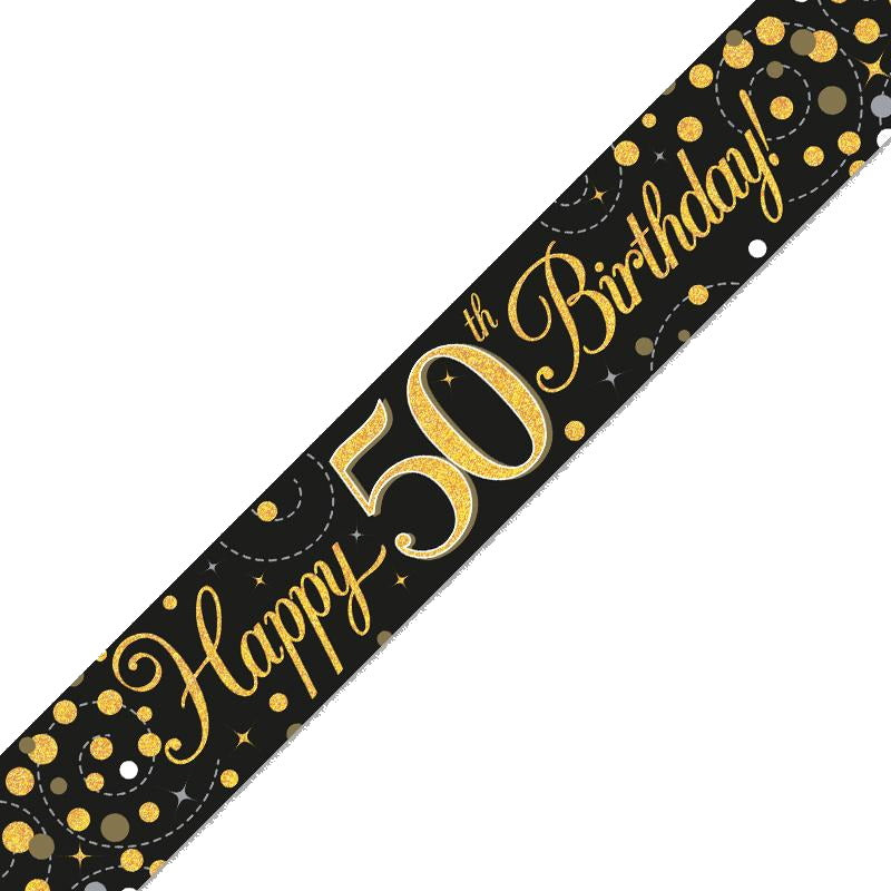 Black & Gold Foil 50th Birthday Banners 2.7 Metres | Party Save Smile