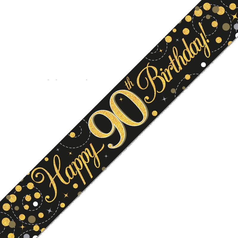 90th Birthday Banners - Black and Gold 2.7 Metres | Party Save Smile
