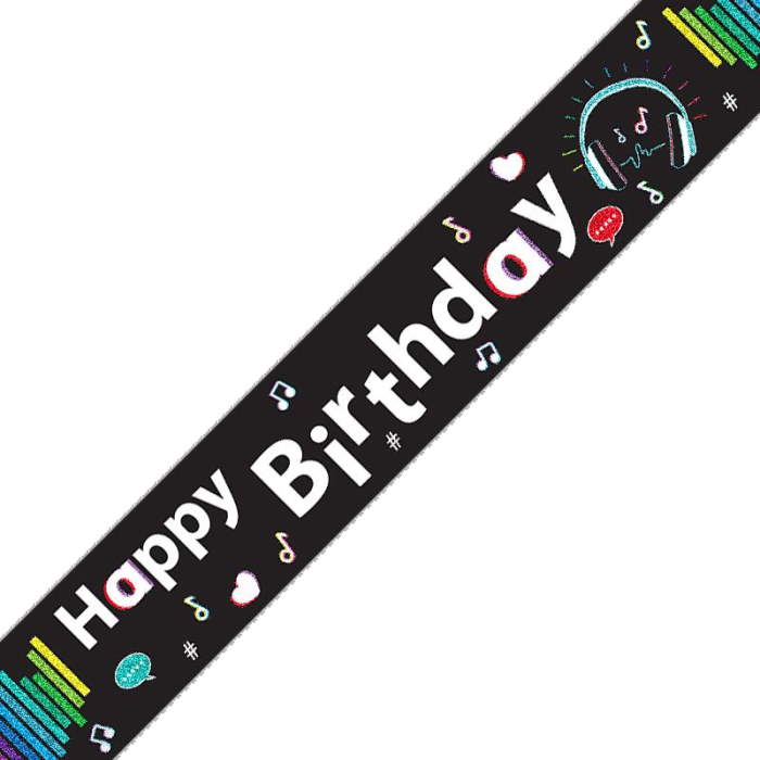 Music Happy Birthday Foil Banner Decoration 2.7 Metres | Party Save Smile