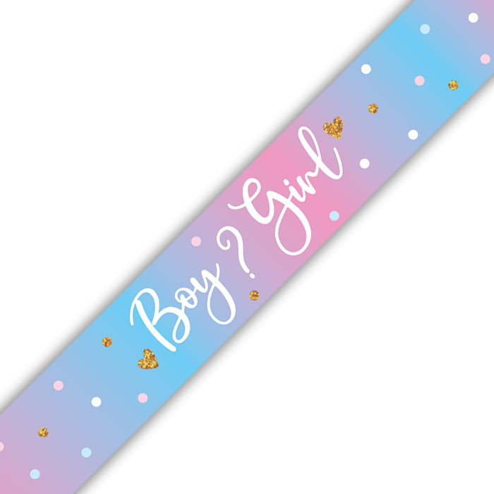 Ombre Boy or Girl Gender Reveal Foil Banner 9ft | Party Save Smile