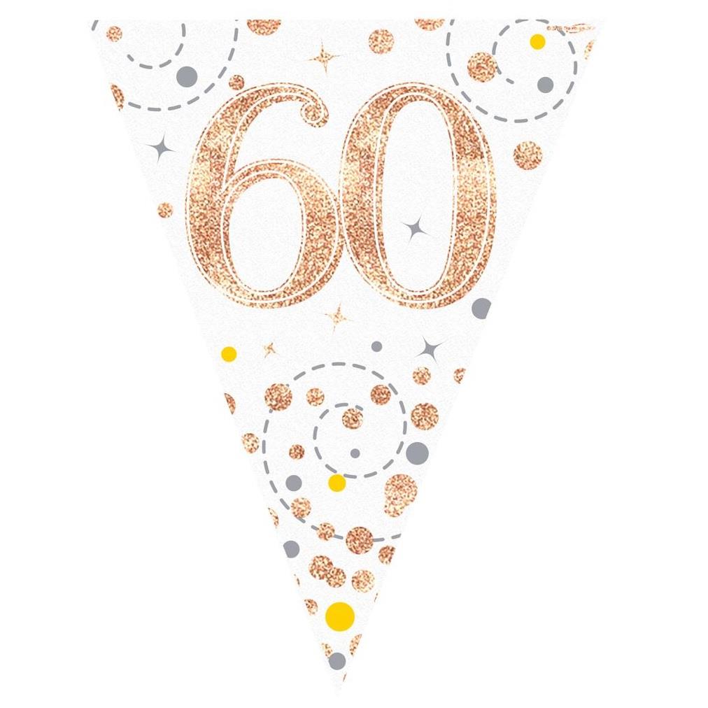 Rose Gold Fizz 60th Birthday Bunting 3.9 Metres | Party Save Smile