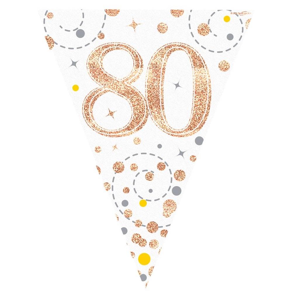 Rose Gold Fizz 80th Birthday Bunting 3.9 Metres | Party Save Smile