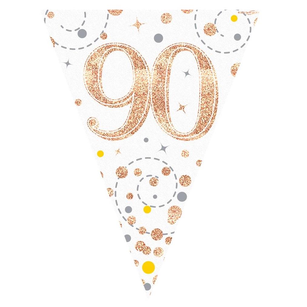 Rose Gold 90th Bunting Birthday Decoration 3.9 Metres | Party Save Smile