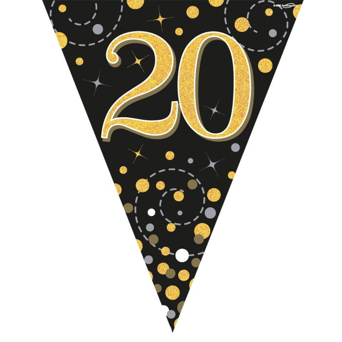 Black & Gold 20th Birthday Bunting 3.9 Metres | Party Save Smile