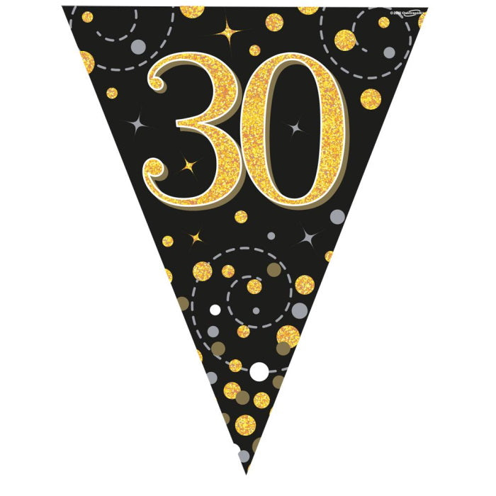 Black and Gold Bunting 30th Birthday 3.9 Metres | Party Save Smile