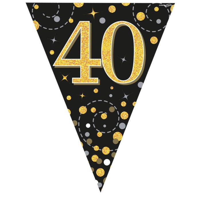 Black and Gold 40th Birthday Bunting 3.9 Metres | Party Save Smile
