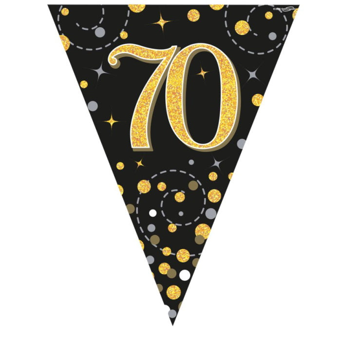 Happy 70th Birthday Bunting - Black and Gold | Party Save Smile