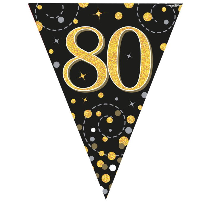 80th Birthday Bunting - Black and Gold 3.9 Metres | Party Save Smile