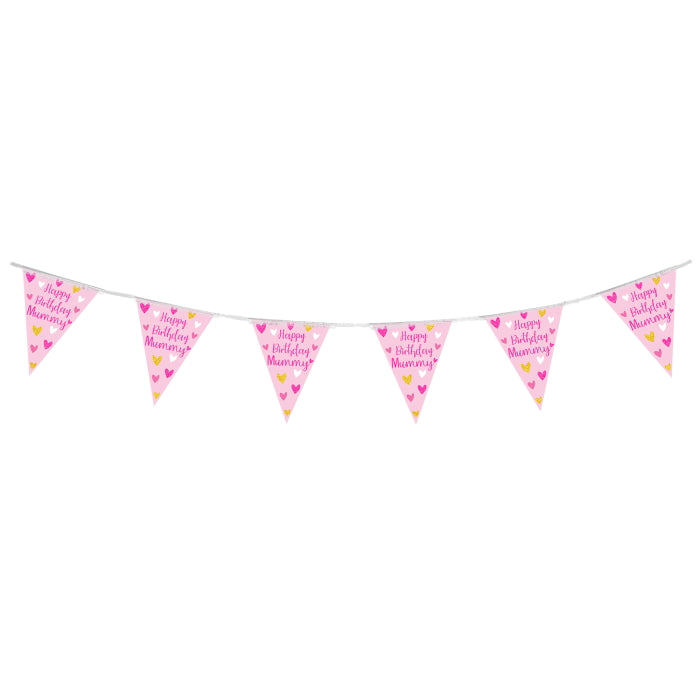 Pink Happy Birthday Mummy Bunting 11 flags 3.9m