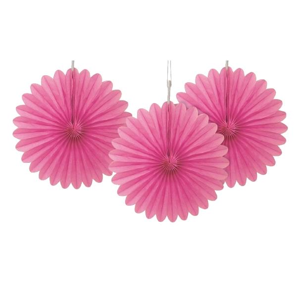 Hot Pink Paper Fans Decorations Pack of 3 | Party Save Smile