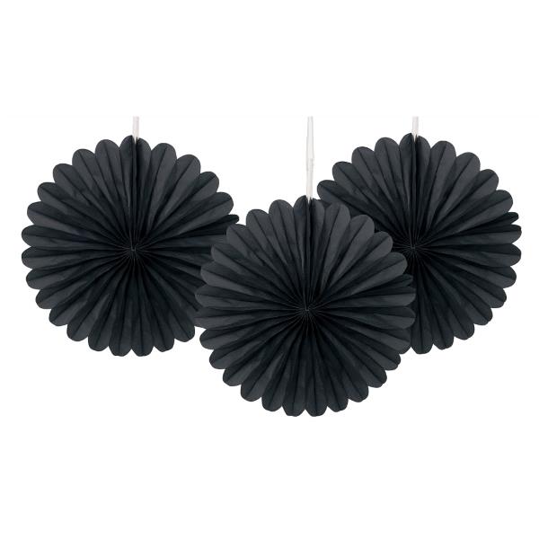 Small Black Hanging Fan Decorations Pack of 3 | Party Save Smile