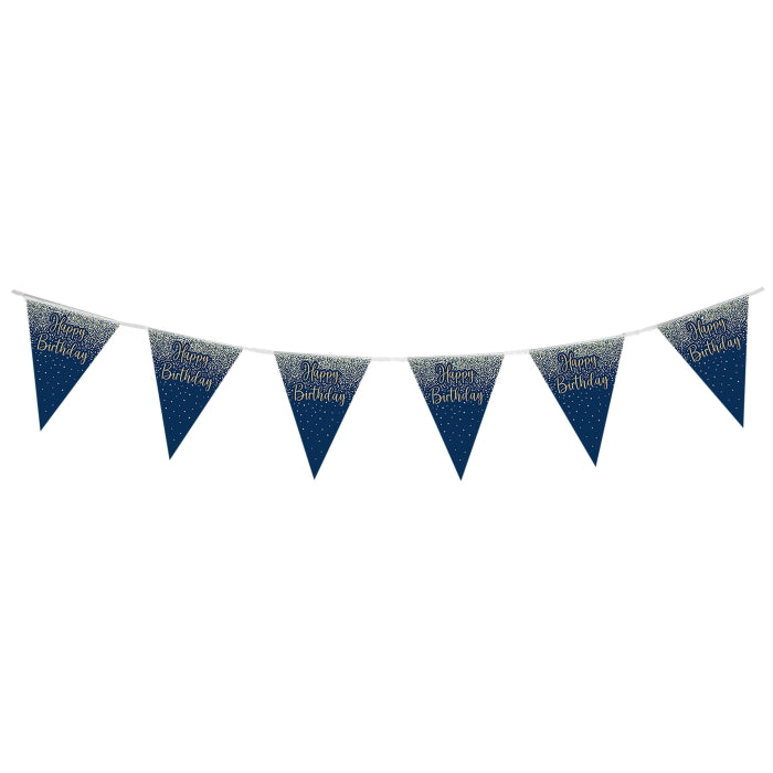 Navy & Gold Glitter Happy Birthday Bunting 11 flags 3.9m