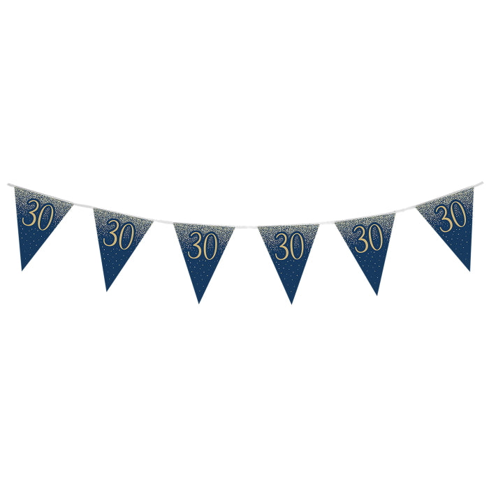 Navy & Gold Glitter 30th Birthday Bunting 11 flags 3.9m