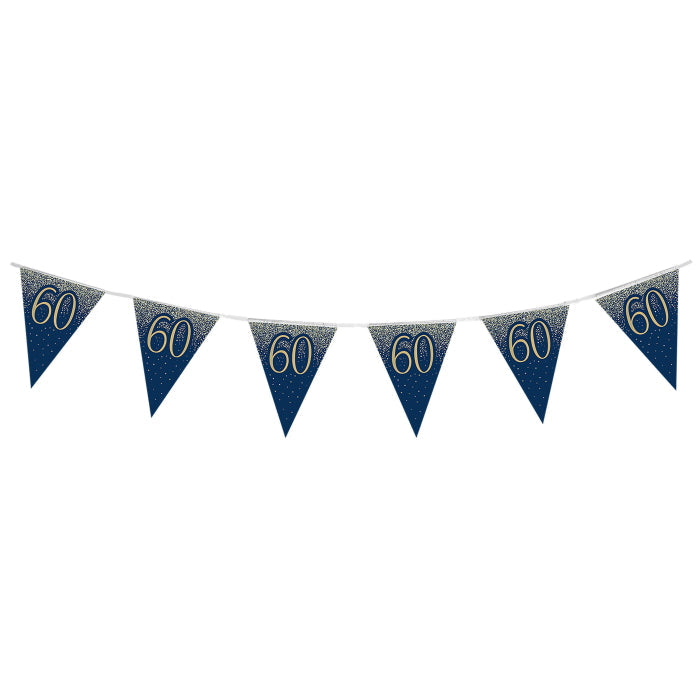 Navy & Gold Glitter 60th Birthday Bunting 11 flags 3.9m