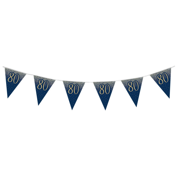Navy & Gold Glitter 80th Birthday Bunting 11 flags 3.9m