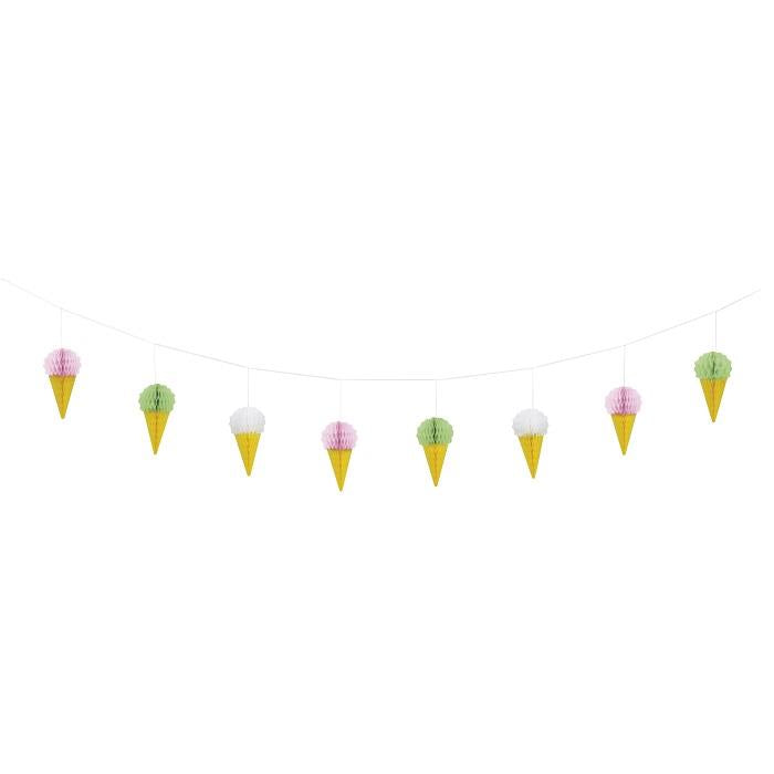 Ice Cream Cones Honeycomb Garland Banner 2.1 Metres | Party Save Smile