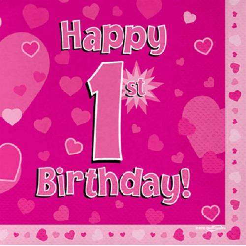 Pink Heart 1st Birthday Party Pack: Tableware Party Kit